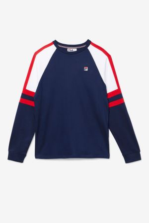 FILA Mekong Long Sleeve Tee Shirts Navy / White / Red,Mens Clothing | CA.TSEWYV790